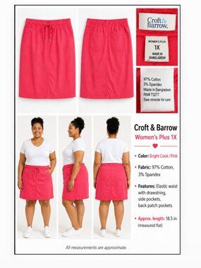 Croft & Barrow Red Cotton Stretch Drawstring Casual Skirt Women's Plus 1X